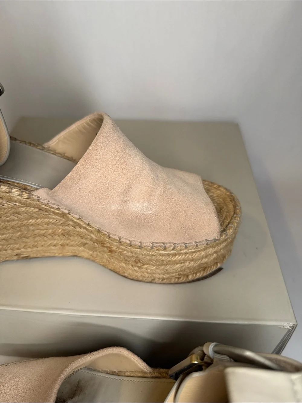 Marc Fisher Blush Suede Espadrille Wedge Sandals with Ankle Strap